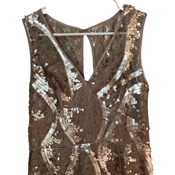 Adrianna Papell Sequin & Lace Mini sleeveless sexy dress in taupe size 8 - Picture 13 of 14